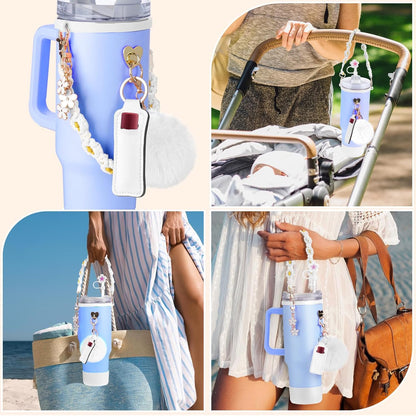 Mity rain Cup Accessories for Stanley Cup 30oz 40oz Tumbler with Handle, Including Water Bottle Handle Strap, Chapstick Holder, Boot, Keychain Charms, Straw Topper Cover Cap for Stanley (Purple)