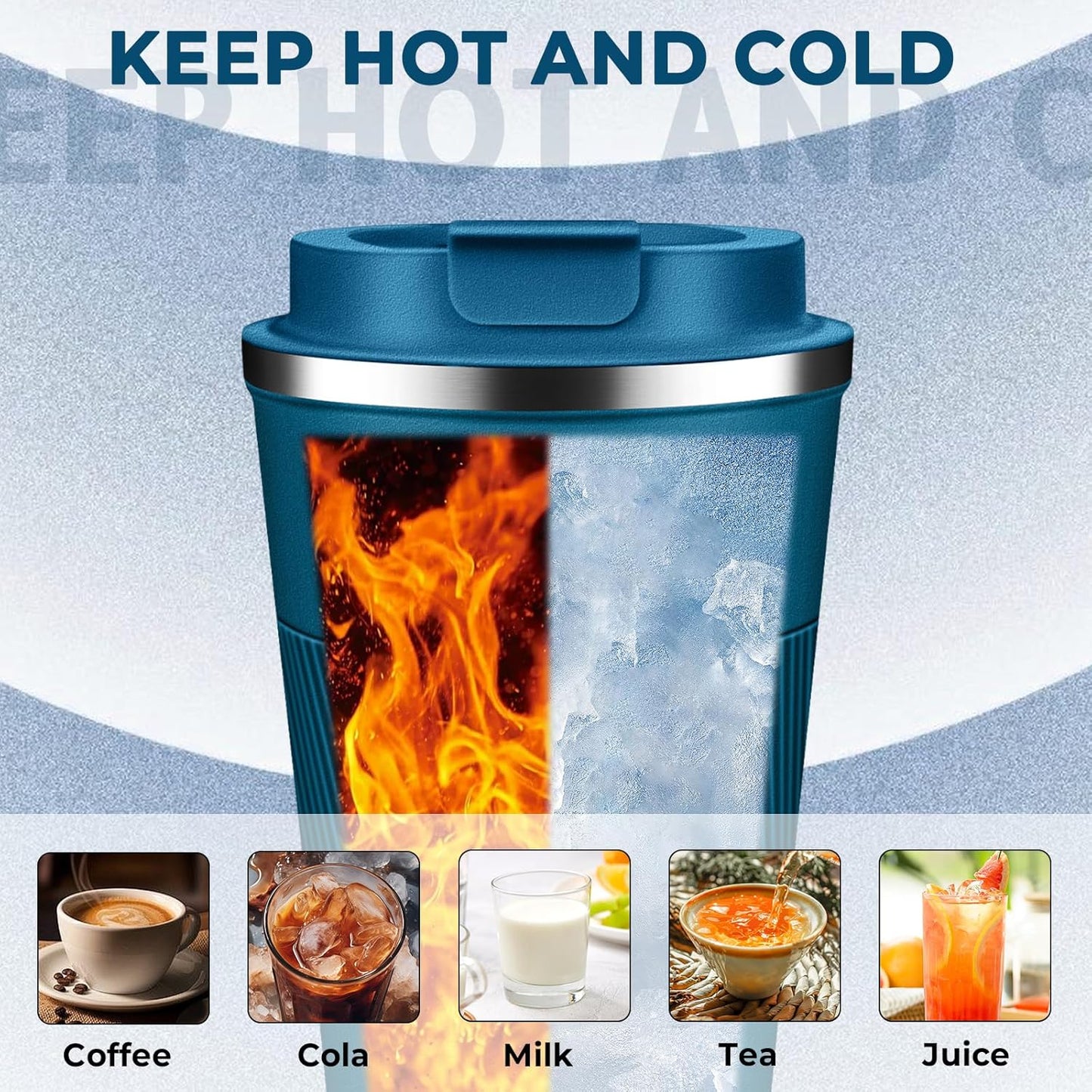 Insulated Coffee Tumbler 12 oz, Stainless Steel Coffee Mug with Lids, Travel Coffee Mug Leak Proof, Double Wall Vacuum Insulated Reusable Coffee Cup, Keep Drinks Hot and Cold (Sky Blue, 12 Ounces)