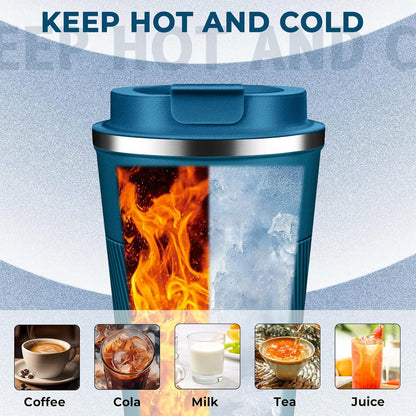 Insulated Coffee Tumbler 12 oz, Stainless Steel Coffee Mug with Lids, Travel Coffee Mug Leak Proof, Double Wall Vacuum Insulated Reusable Coffee Cup, Keep Drinks Hot and Cold (Sky Blue, 12 Ounces)