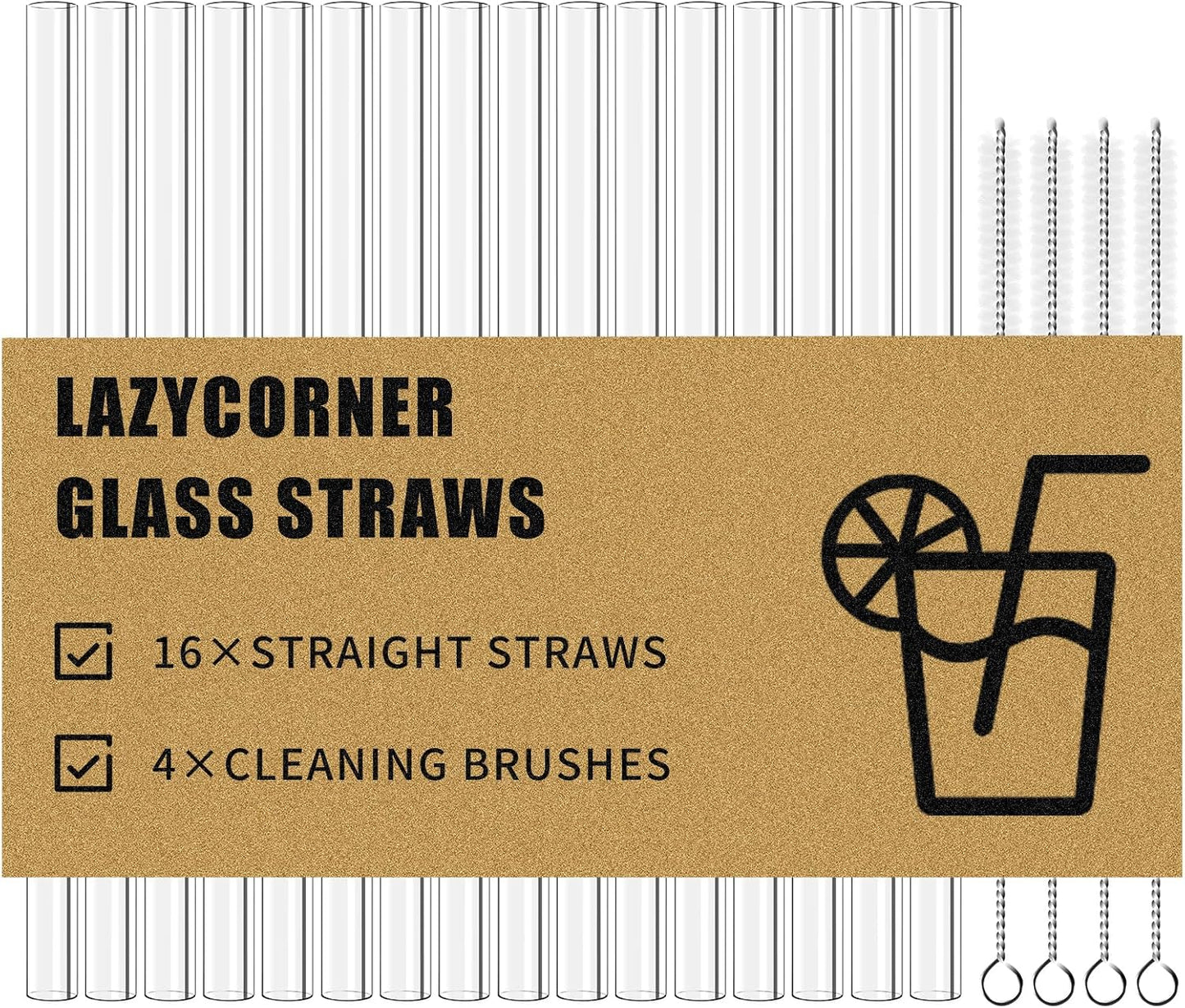 Lazycorner 16 Pcs Metal Straw Reusable 8.5" 10.5" 6mm Stainless Steel Straws for Tumblers 20oz-32oz, Rainbow Drinking Straws with Silicone Tips, 4 Straw Cleaner Brush, 1 Travel Case