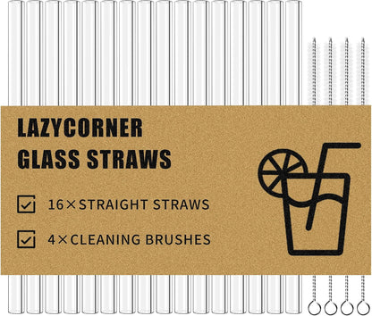 Lazycorner 16 Pcs Metal Straw Reusable 8.5" 10.5" 6mm Stainless Steel Straws for Tumblers 20oz-32oz, Rainbow Drinking Straws with Silicone Tips, 4 Straw Cleaner Brush, 1 Travel Case