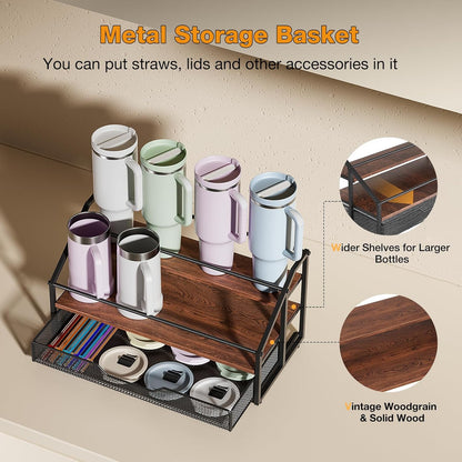 MOJOHAND Water Bottle Organizer for Full Stanley and Others' Large Tumbler Organization, Pantry Kitchen Organizers and Storage for Cup Accessories, Water Bottle Holder Wine Rack - 3 Tier Hold 12