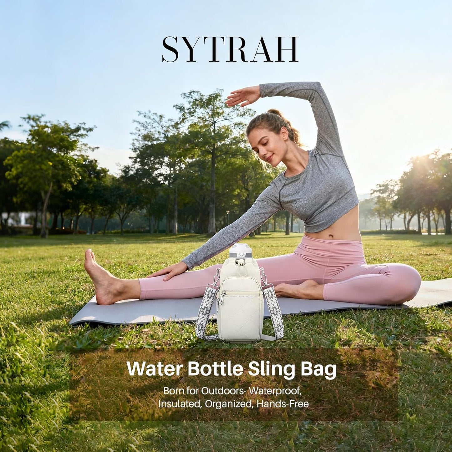 SYTRAH Water Bottle Carrier Bag with Strap, Water Bottle Purse with Phone Pocket 40oz for Walking Hiking