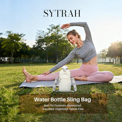 SYTRAH Water Bottle Carrier Bag with Strap, Water Bottle Purse with Phone Pocket 40oz for Walking Hiking