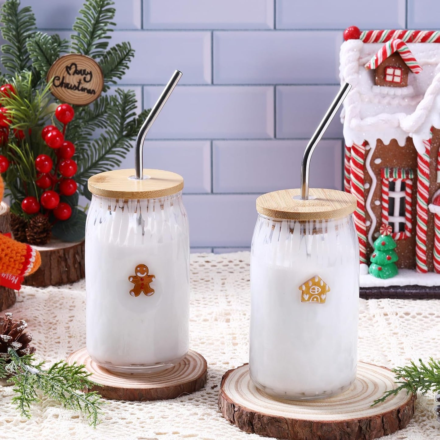 Honeydak 2 Pcs Icon Juice Glass Tumbler with Lid & Straw - 18 oz Cloud and Sun Icon Can Shape Glass Cups Coffee Juice Beer Soda Drinking Cup for Summer Halloween Christmas Party Supplies Gift