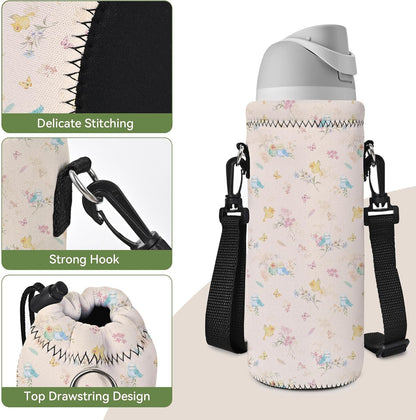 Neoprene 500ML/750ML/1000ML Water Bottle Bag Carrier, Portable Insulated Bottle Sling Holder Case Pouch with Adjustable Shoulder Strap for Men Women Walking Hiking Running