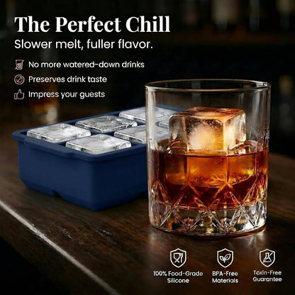 KitchFort Large Silicone Ice Cube Tray (2-Pack), Easy Release 2" Big Ice Cubes - Cocktail, Whiskey Ice Cubes Mold - Ice Trays for Freezer with Lid - Stackable Silicone Ice Tray - Black