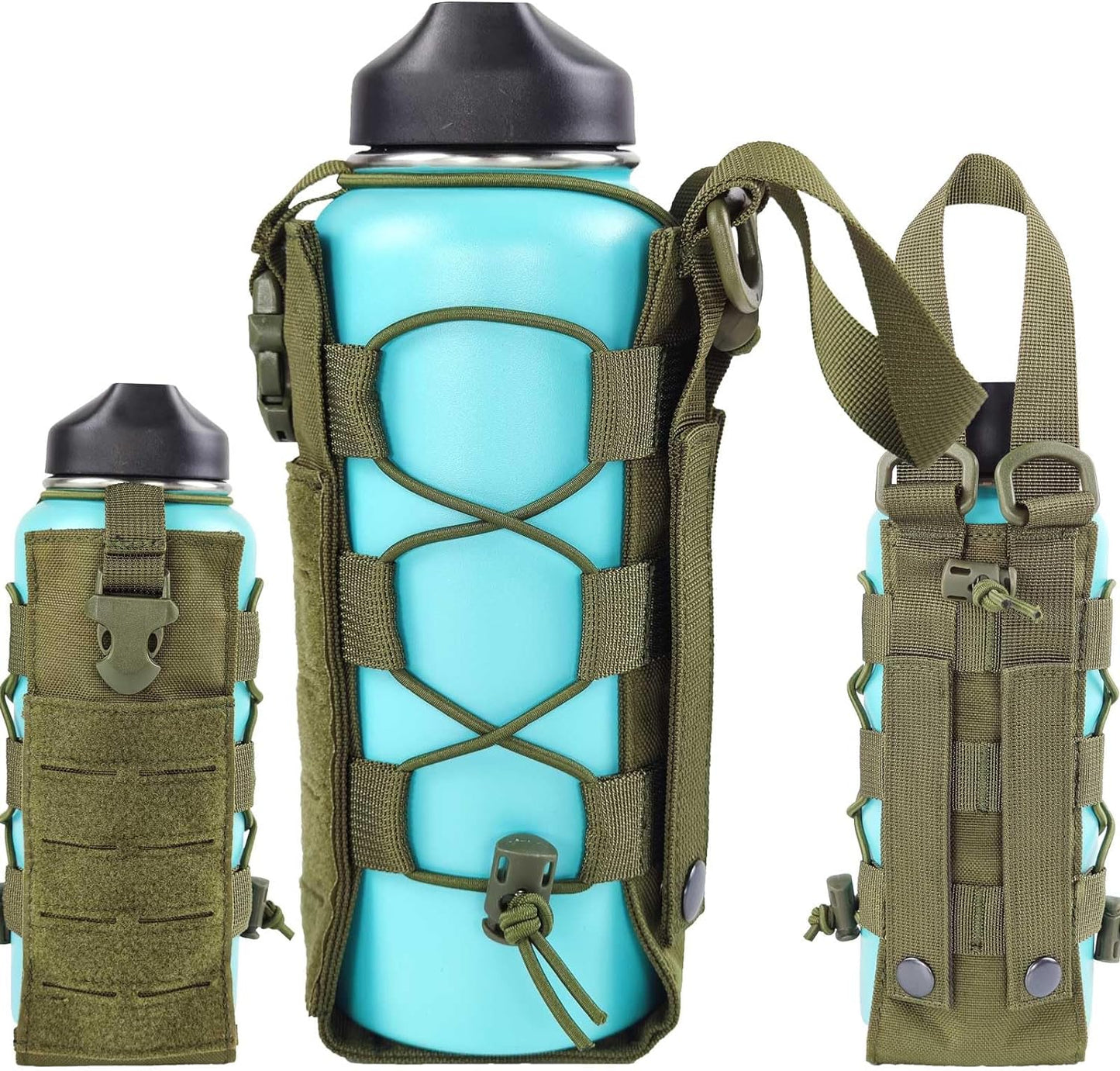 WICKTICK Molle Water Bottle Holder Pouch 16 24 32 40 64 oz - Multi-Purpose Tactical Fuel Bottle Bag, Adjustable Size for Outdoor Activities, Adapted to Backpack/Vest/Belt