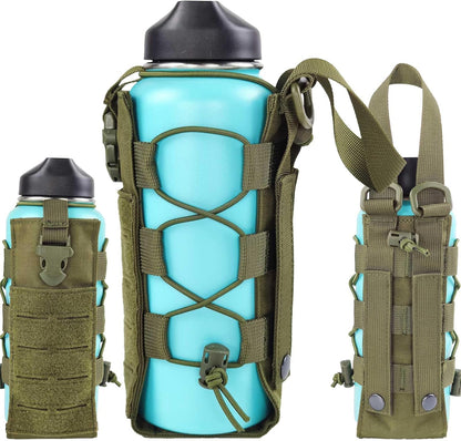 WICKTICK Molle Water Bottle Holder Pouch 16 24 32 40 64 oz - Multi-Purpose Tactical Fuel Bottle Bag, Adjustable Size for Outdoor Activities, Adapted to Backpack/Vest/Belt