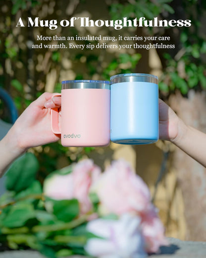 12oz Insulated Coffee Mug with Lid – Includes Two Lids, Stainless Steel Coffee Travel Mug with Handle, Double Wall Vacuum Insulated Camping Mug for Home, Office & Outdoor, Navy Blue