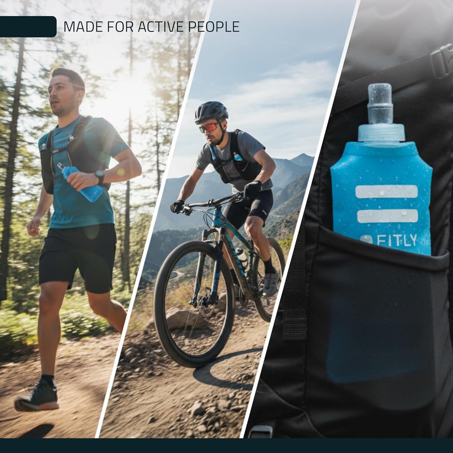 FITLY Soft Flask - Shrink As You Drink Soft Water Bottle for Hydration Pack - Folding Water Bottle Ideal for Running, Hiking, Cycling, Climbing & Rigorous Activity