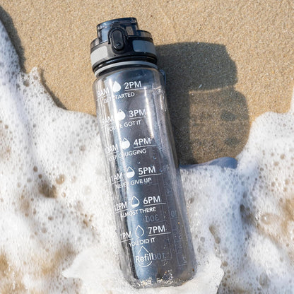 OLDLEY Water Bottle, 32oz Motivational Sports Water Bottle with Time Marker - Times to Drink - Tritan, BPA Free, Wide Mouth Leakproof, Clear (1 Bottle)