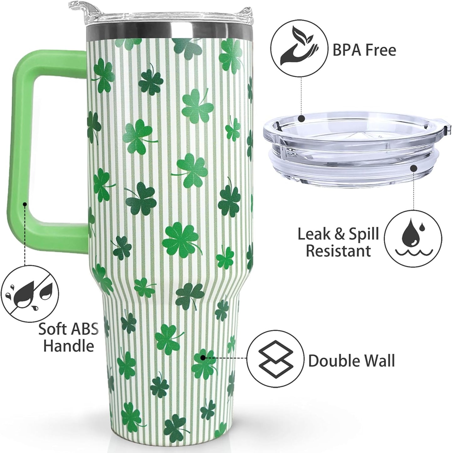 Ceovfoi 40 oz Pickleball Coffee Mug Vacuum Insulated Travel Tumbler with Handle, Lid & Straw - Perfect Pickleball Gifts for Players, Coaches, Lovers | Pickleball Accessories