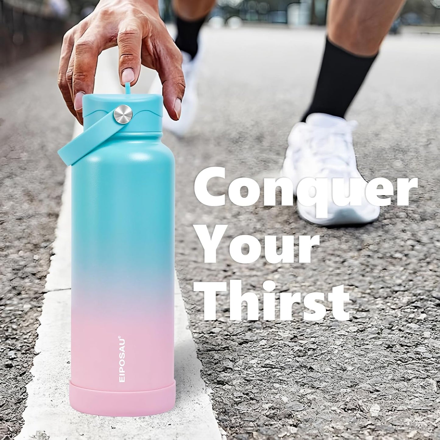Insulated Water Bottle with Lid & Boot & Stickers, 24 oz Stainless Steel Sweat Free Bottle Keep Cold 24H, BPA-Free Sports Wide Mouth Water Bottle, BlueBlack