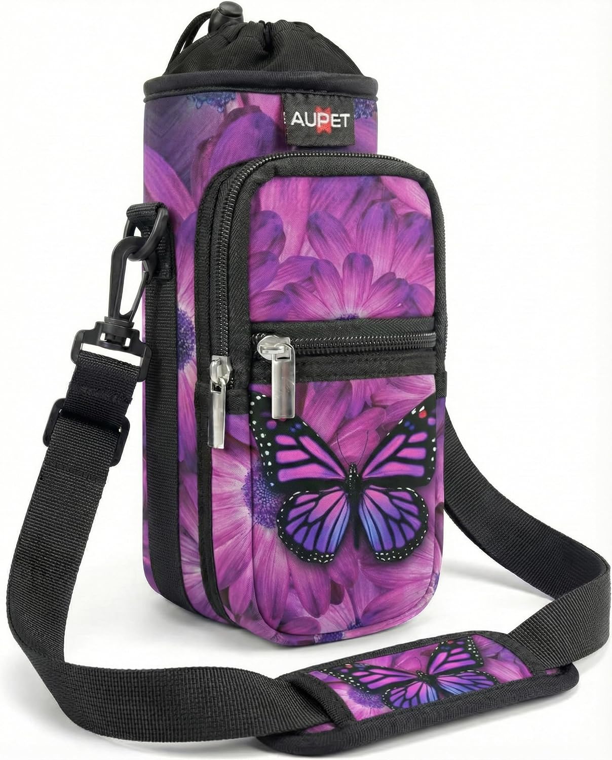 AUPET Water Bottle Sling Bag Sleeve Holder Carrier 25/32/40/64 oz,Insulated Crossbody Water Bottle Case Cover with Strap and Pockets for Men/Women Walking Hiking