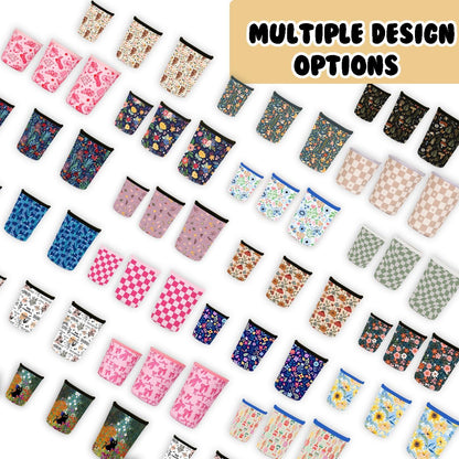 Reusable Insulated Neoprene Iced Coffee Cup Sleeve, Durable Drink Sleeve for Cold Beverages, Beverage Holder for Iced Coffee, Floral Checkers