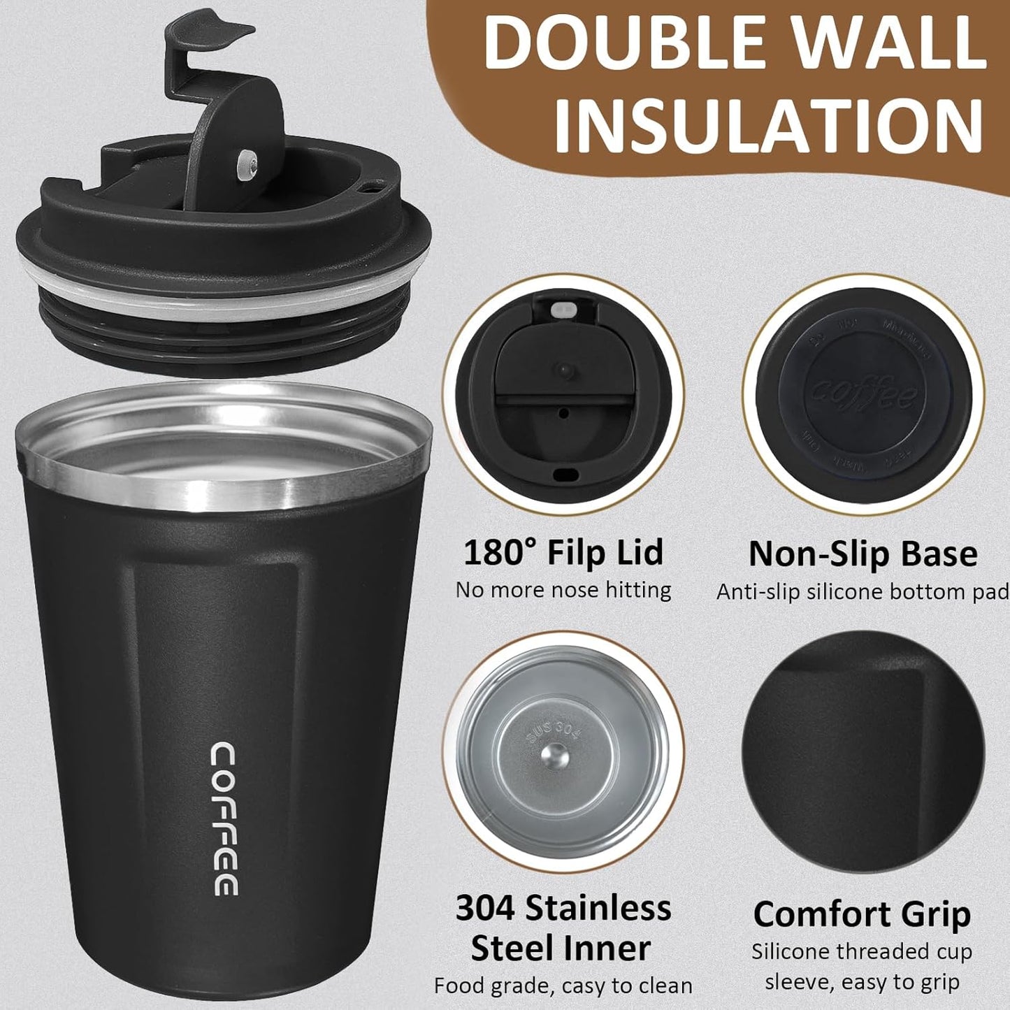 4 Pack Travel Coffee Mug 17oz Insulated Coffee Cup with Lid, Reusable Thermal Coffee Cup Stainless Steel Coffee Tumbler to Keep Hot & Cold Drinks for Car, Daily, Travel and Gifts, Multicolor