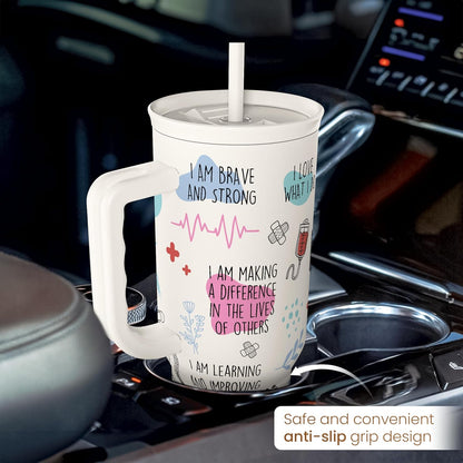 Floral Tumbler with Handle 40oz, Stainless Steel Insulated Tumblers Coffee Travel Mug Cup with Straw, Flower Coffee Cup Gifts for Women Girls, Gift for Her on Christmas Birthday Mothers Day