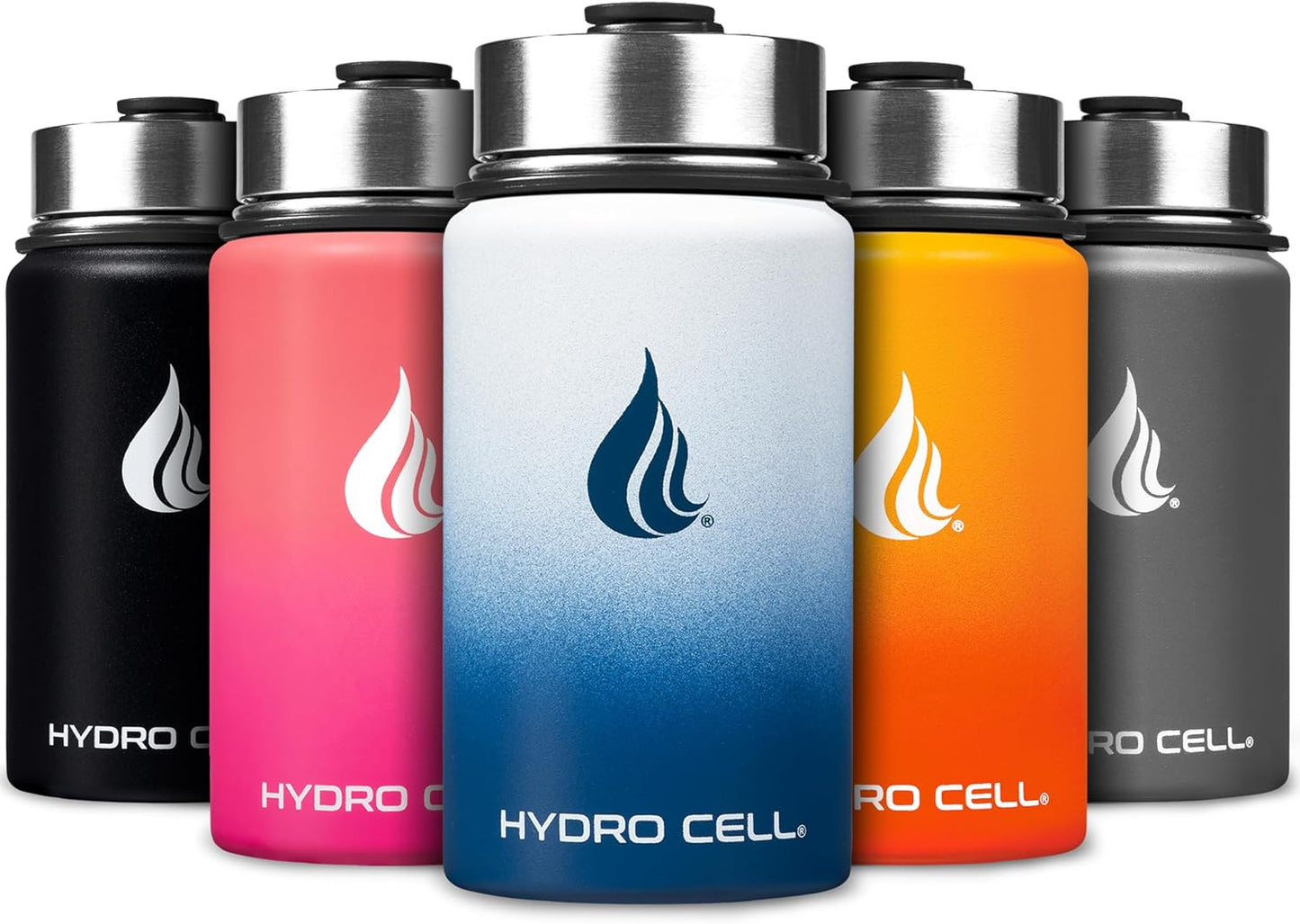 HYDRO CELL Stainless Steel Insulated Water Bottle with Straw - For Cold & Hot Drinks - Metal Vacuum Flask with Screw Cap and Modern Leakproof Sport Thermos for Adults (Neon 18oz)