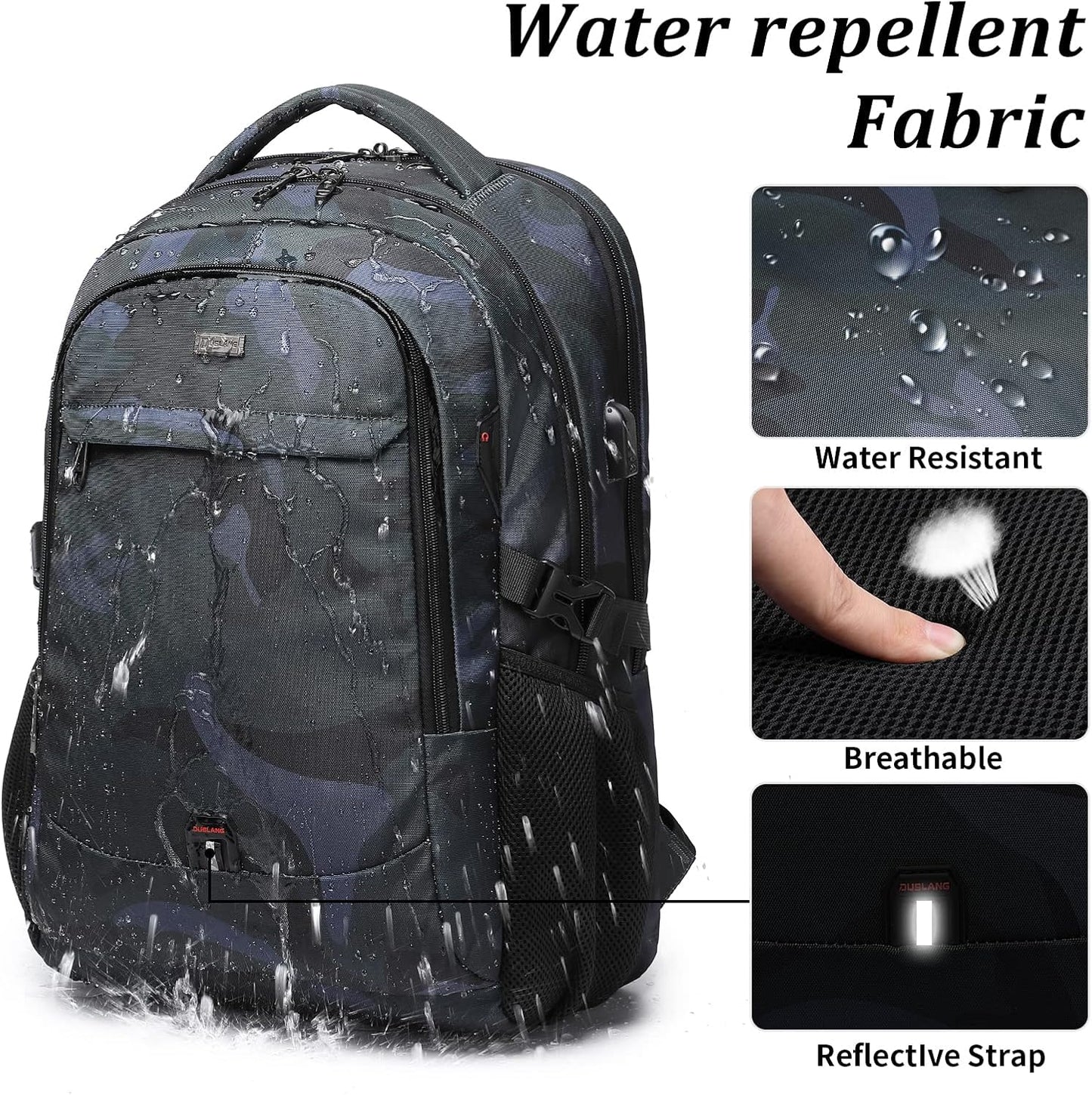 DUSLANG 17 Inch Laptop Backpack for Travel Water Resistant College Backpack for Men/Women Laptop Bag with USB Charging Port,Black - Colors B