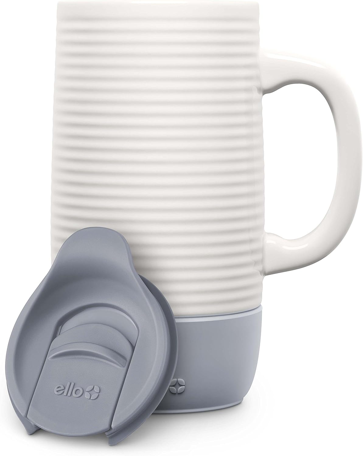 Ello Jane 18oz Ceramic Travel Mug with Handle, Splash-Resistant Slider Lid and Built-in Coaster, Perfect for Coffee and Tea, BPA Free, Dishwasher Safe, Gift for Him Her Mother's Day Birthday, Sandbar