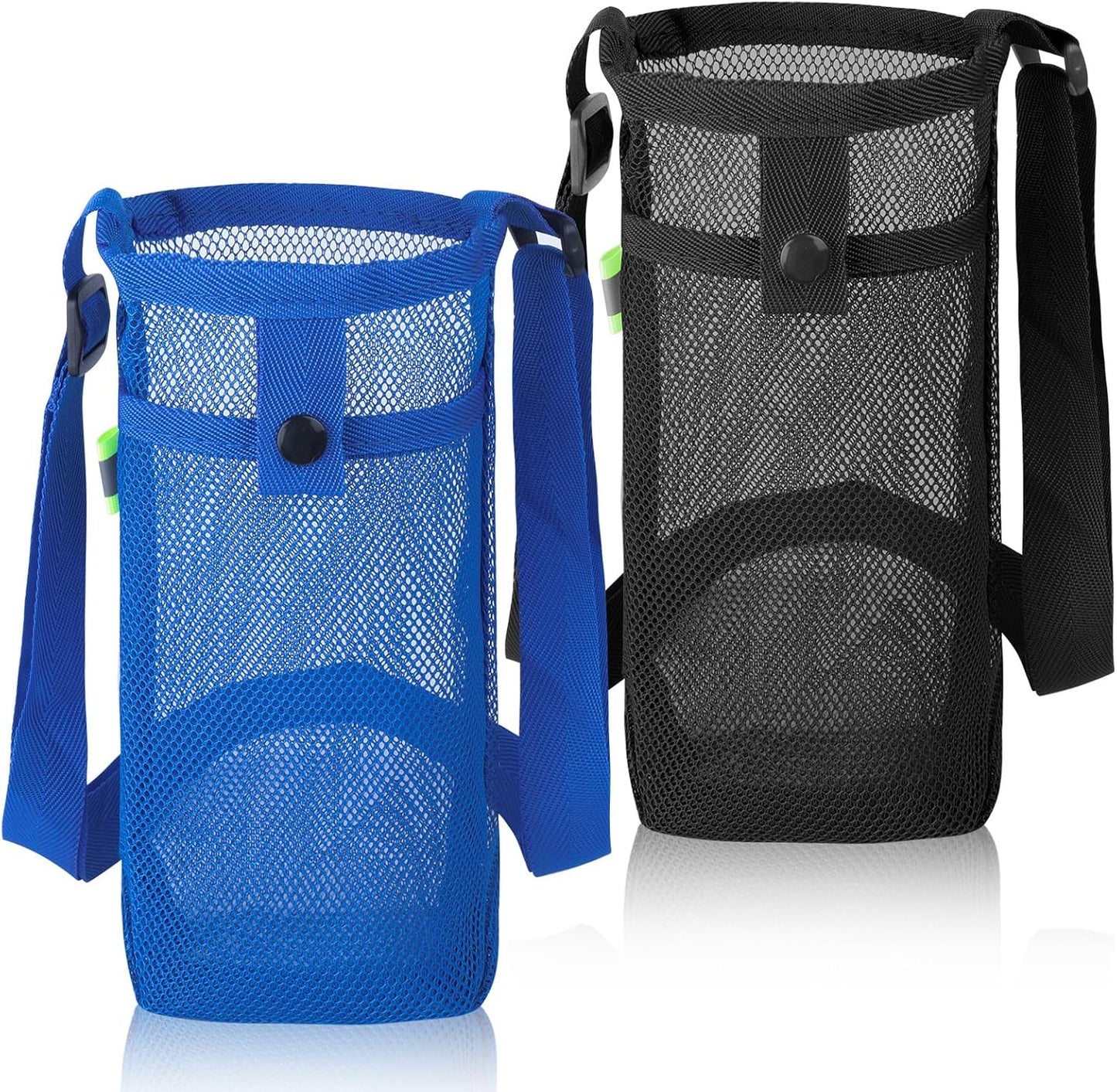 GAOHUI 2 Packs Bottle Holder With Strap, Mesh Sling With Adjustable Shoulder Strap, Portable Bag With Pocket, Water Bottle Carrier for Walking, Hiking, Travelling