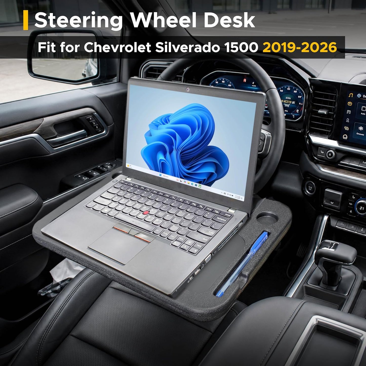 EcoNour 2 in 1 Car Steering Wheel Desk | Tray for Laptop Car Mount with Pen Holder | Desk Console for Car | Food Tray for Eating with Drinks Holder | Multipurpose Travel Car Accessories