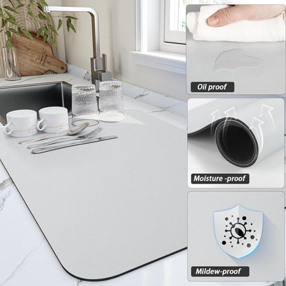 HotLive Dish Drying Mat for Kitchen Counter, Heat Resistant Drainer Mats with Non-slip Rubber Backed, Hide Stain Kitchen Super Absorbent Draining Mat, Easy to Clean Dish Rack Pad, Dark Grey 16"x18"