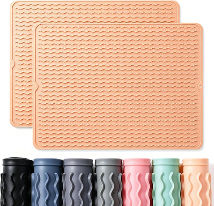 2 Pack Caketime Silicone Dish Drying Mat for Kitchen Counter Heat Resistant Under Sink Waterproof Coffee Bar Accessories Dining Rack Stone Utensil Holder Countertop Decor Must Haves 2026