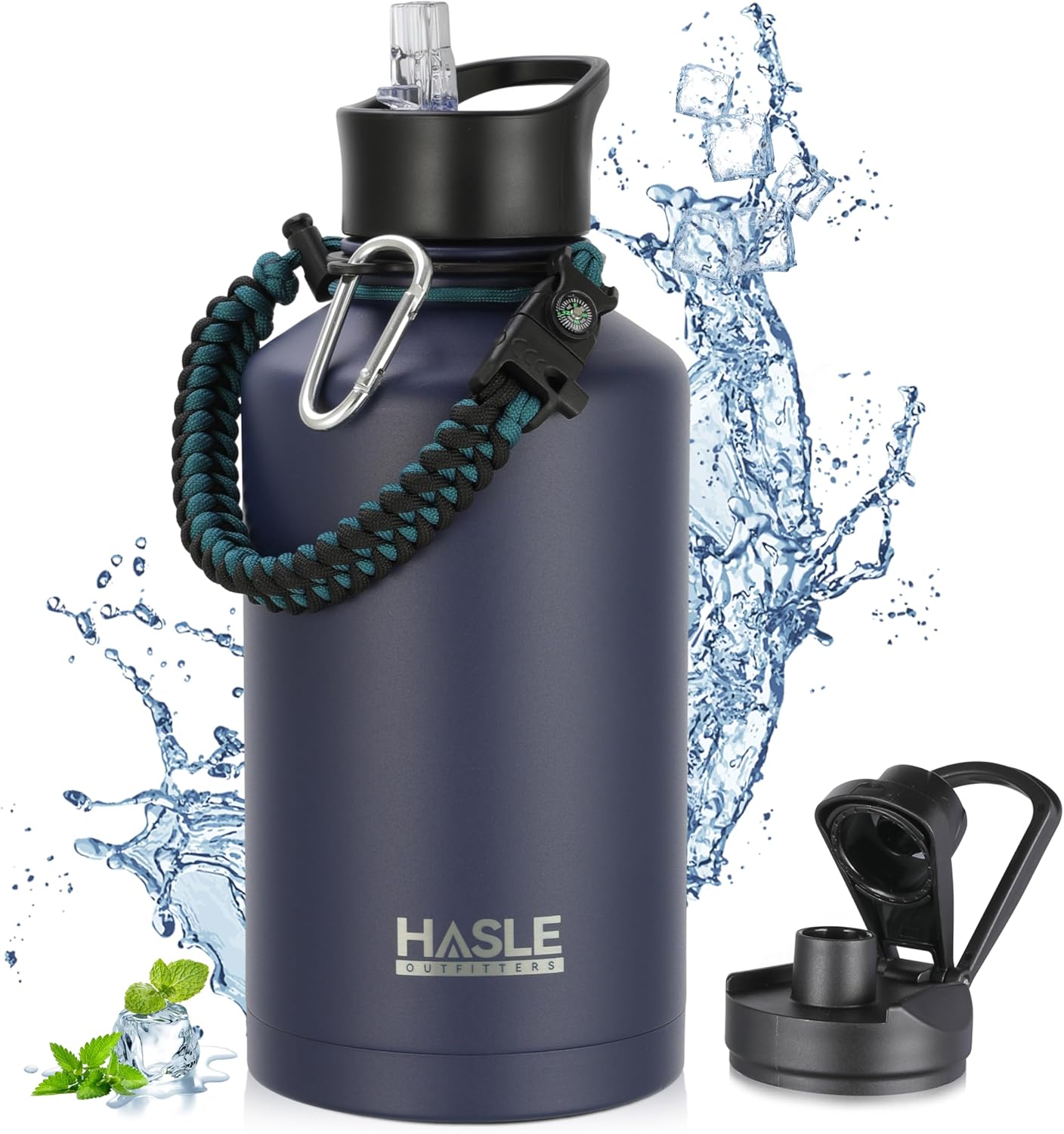 HASLE OUTFITTERS 32 oz Insulated Water Bottle Stainless Steel Double Walled Vacuum Sports Water Bottle with 2 Lids (Straw and Spout Lid) for Gym Camping Hiking(Black,1)
