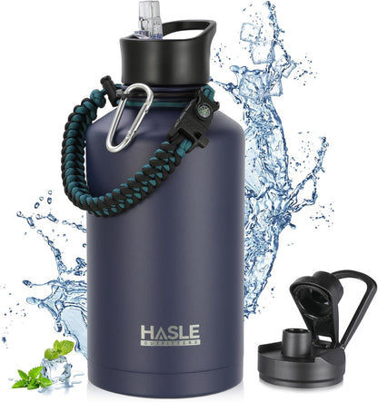 HASLE OUTFITTERS 32 oz Insulated Water Bottle Stainless Steel Double Walled Vacuum Sports Water Bottle with 2 Lids (Straw and Spout Lid) for Gym Camping Hiking(Black,1)