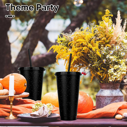 24 Pack Plastic Tumblers with Lids and Straw, Reusable Cups with Lids and Straws Colorful Cups for Cold Drink Iced Coffee, Plastic Tumbler Bulk for Party Birthday Gifts (24 oz, Stylish Colors)