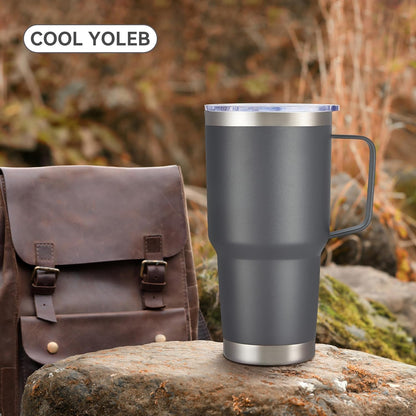30 oz Tumbler with Handle and Lid, Stainless Steel Tumblers Double Wall Vacuum Insulated Travel Mug Leak Proof Cup Keep Drinks Cold and Hot Black, 1 Pack