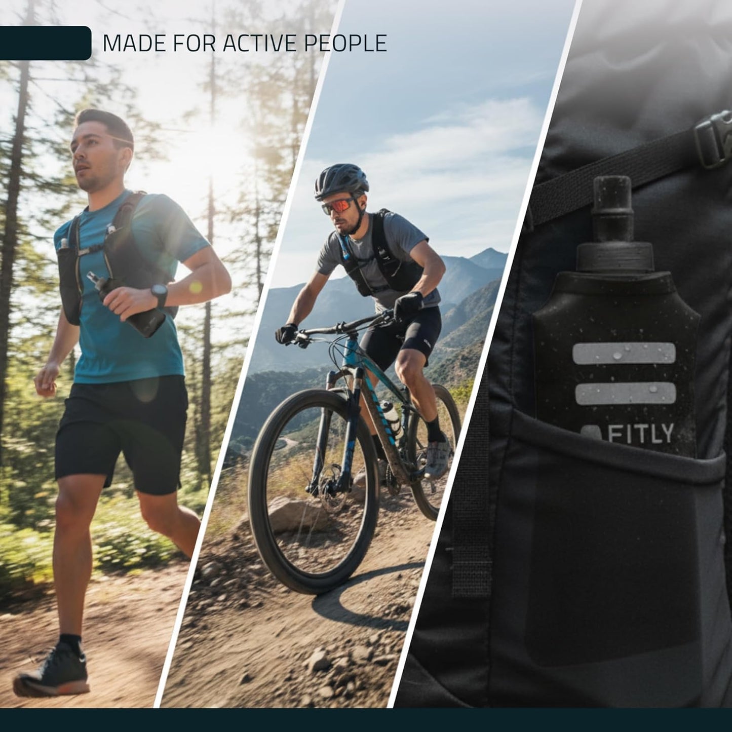 FITLY Soft Flask - Shrink As You Drink Soft Water Bottle for Hydration Pack - Folding Water Bottle Ideal for Running, Hiking, Cycling, Climbing & Rigorous Activity