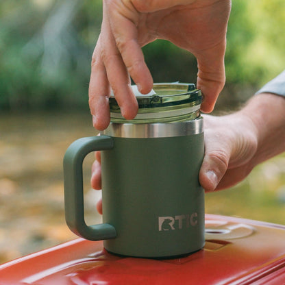 RTIC 12oz Essential Mug with Lid and Handle, Ceramic Lined, Insulated, Stainless Steel, Metal, Double Wall Vacuum-Insulation, Portable, Travel Cup for Hot and Cold Drink, Beach