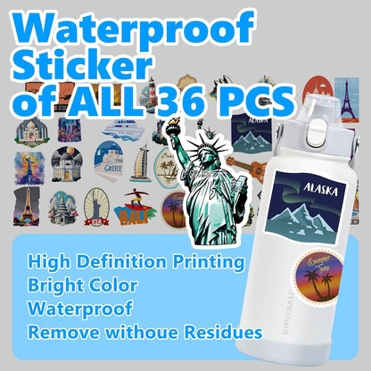 Insulated Water Bottle with Lid & Boot & Stickers, 24 oz Stainless Steel Sweat Free Bottle Keep Cold 24H, BPA-Free Sports Wide Mouth Water Bottle, BlueBlack