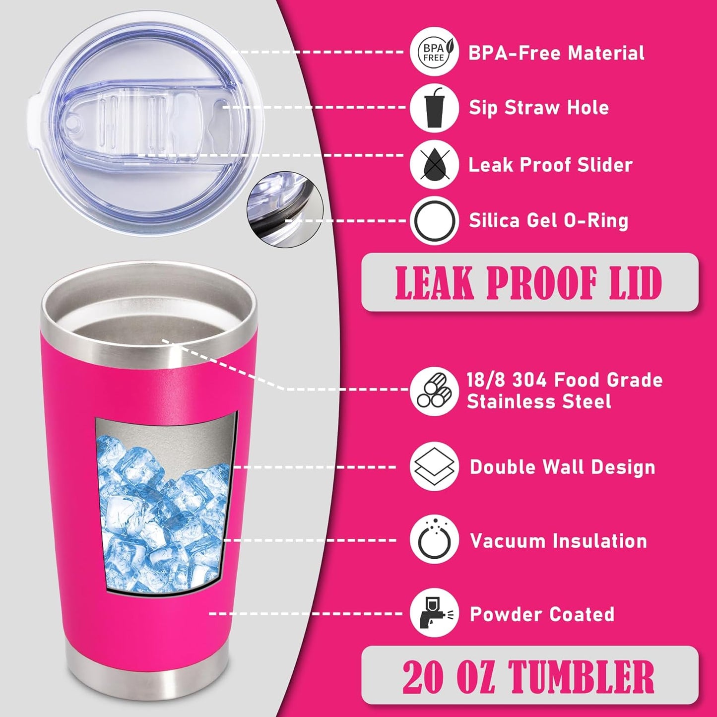 20 oz Tumbler Coffee Travel Tumblers Bulk with Lid Stainless Steel Double Wall Vacuum Insulated Mug Powder Coated Cups fit Car Cupholder for Hot and Cold - Stainless Steel, 4Pack