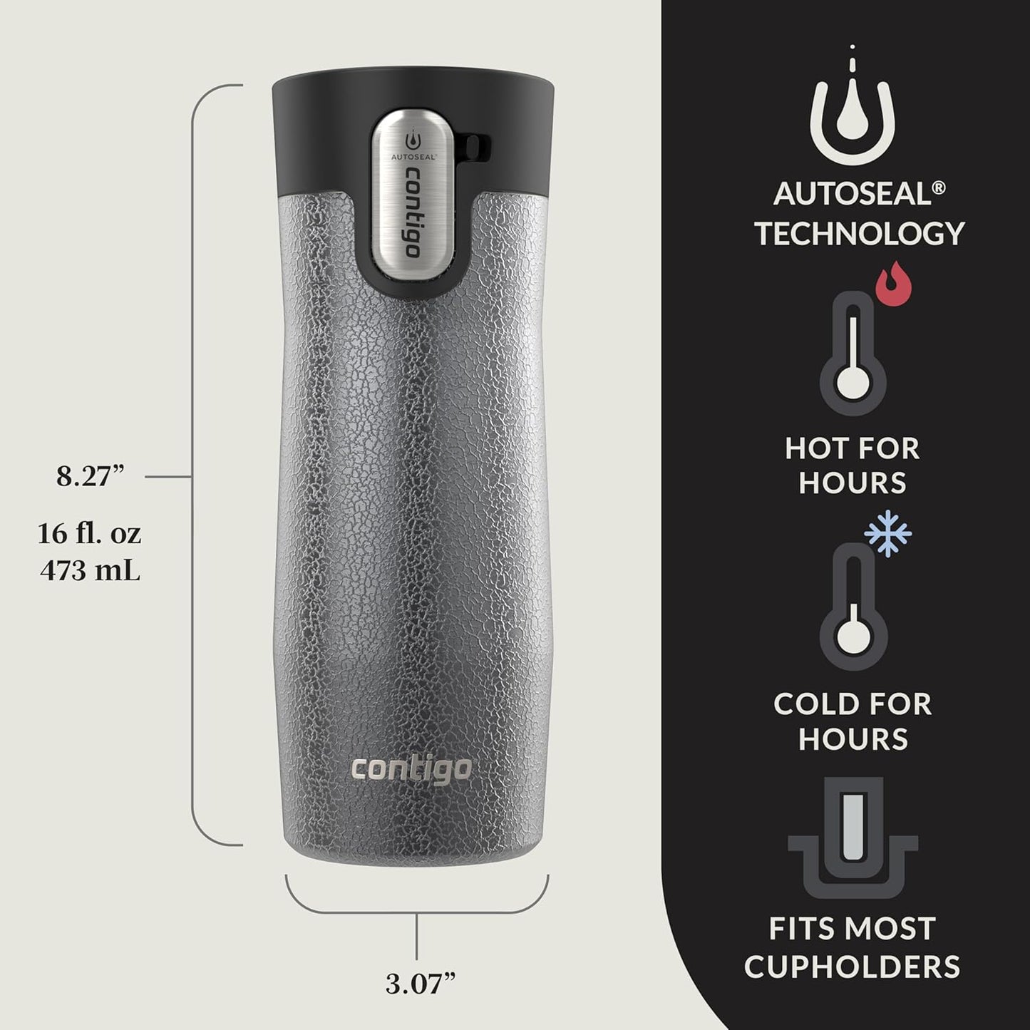 Contigo AUTOSEAL West Loop Vacuum-Insulated Stainless Steel Travel Mug with Easy-Clean Lid 12 oz Blueberry