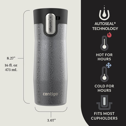 Contigo AUTOSEAL West Loop Vacuum-Insulated Stainless Steel Travel Mug with Easy-Clean Lid 12 oz Blueberry