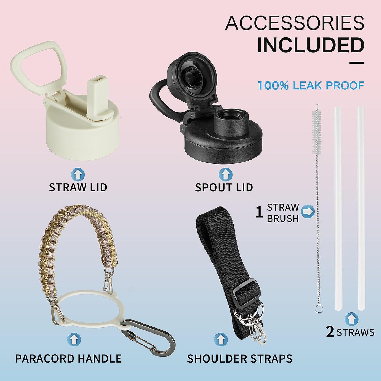 KXIAOCHEN Insulated Water Bottle With Strap, Cold For 48 Hrs Leak Proof, Triple Wall Stainless Steel Sports Water Bottle With Straw And Spout Lid For Gym Hiking Travel
