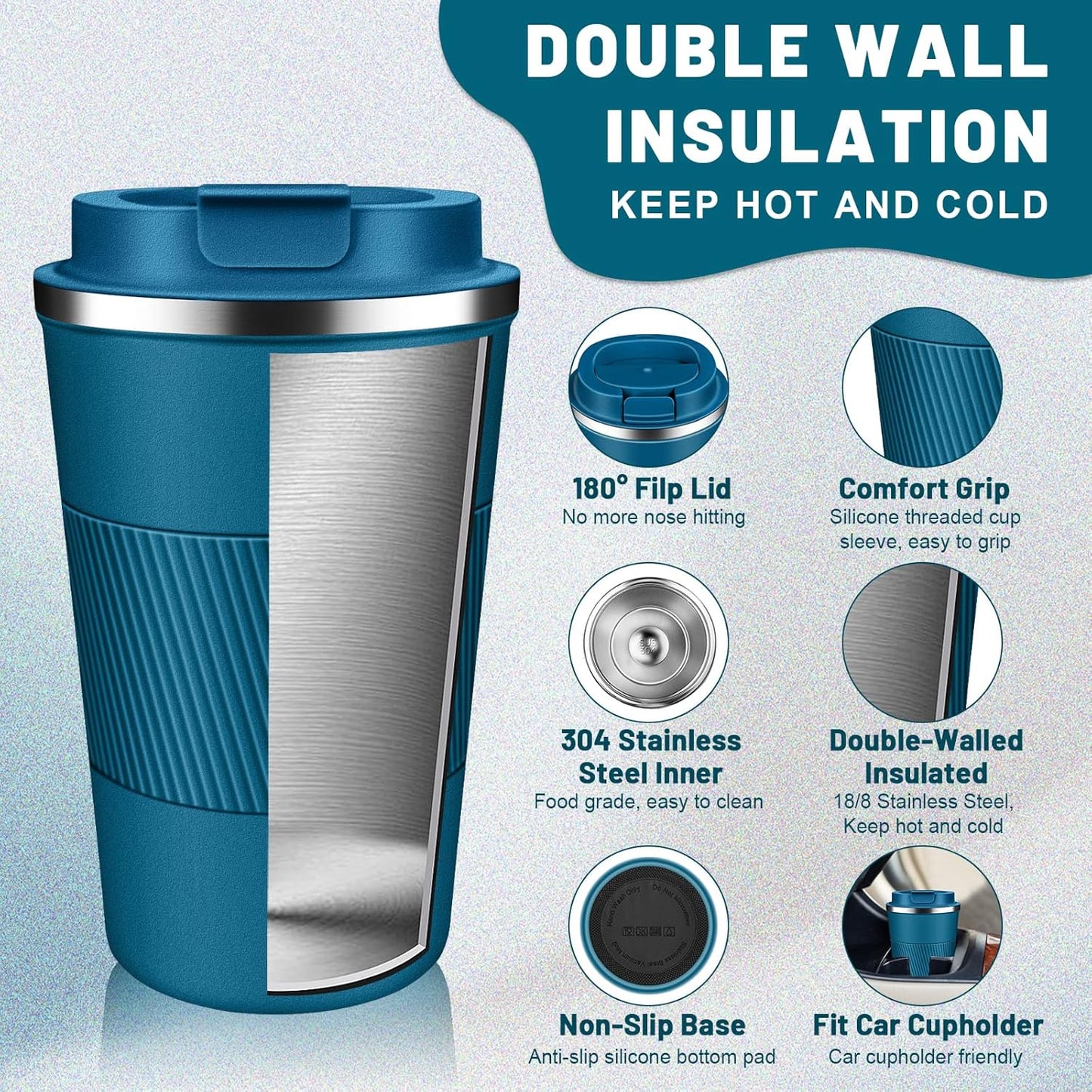 DUBUXW Insulated Coffee Tumblers with Flip Lid 12oz / 17oz, Stainless Steel Travel Coffee Mug Leak Proof, Vacuum Insulated Coffee Mug Reusable Cup, Keeps Cold and Hot for Coffee Tea