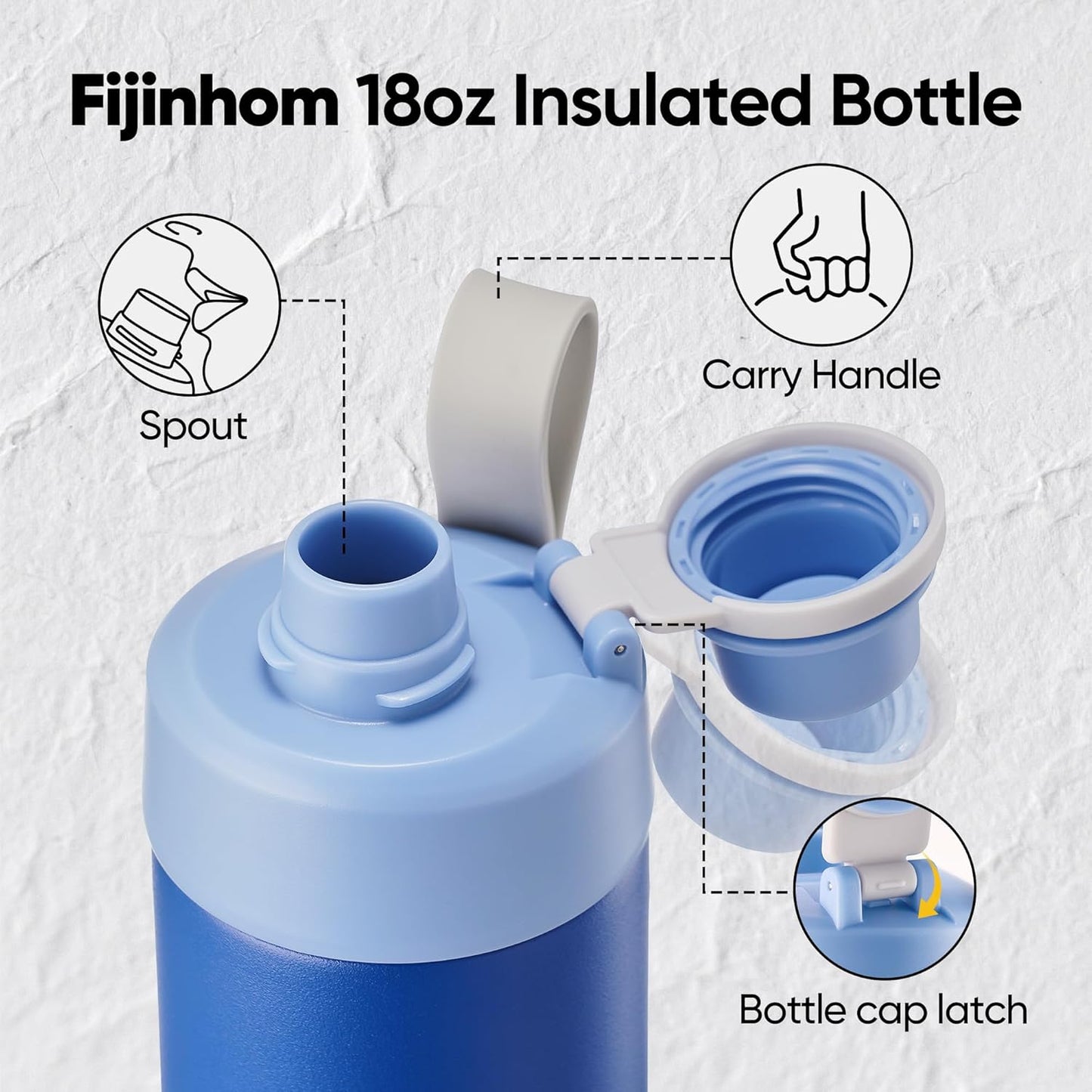 Fijinhom 18 oz Insulated Water Bottle with Handle, 304 Stainless Steel Double Wall Vacuum, Keep 24H Cold, Leak Proof, BPA-Free,with Lid & Non-Slip Bottom for Outdoor, Sports, Work, Travel (Black)