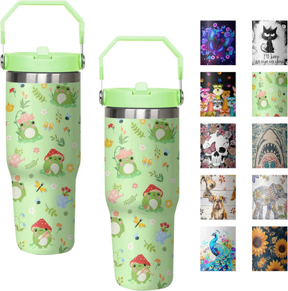 30 oz Peacock Blue Flip Straw Tumbler with Top Handle for Peacock Blue Lover Resuable Vacuum Insulated Flip Top Water bottle for Home Office Car