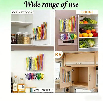 10''Acrylic Straw Holder for Cabinet Door with Tumbler Straw Organizer,Large Straw Storage with Washable Sticky Reusable Cup Lid Holder,Water Bottle Accessories Organizer for Kitchen(Clear)