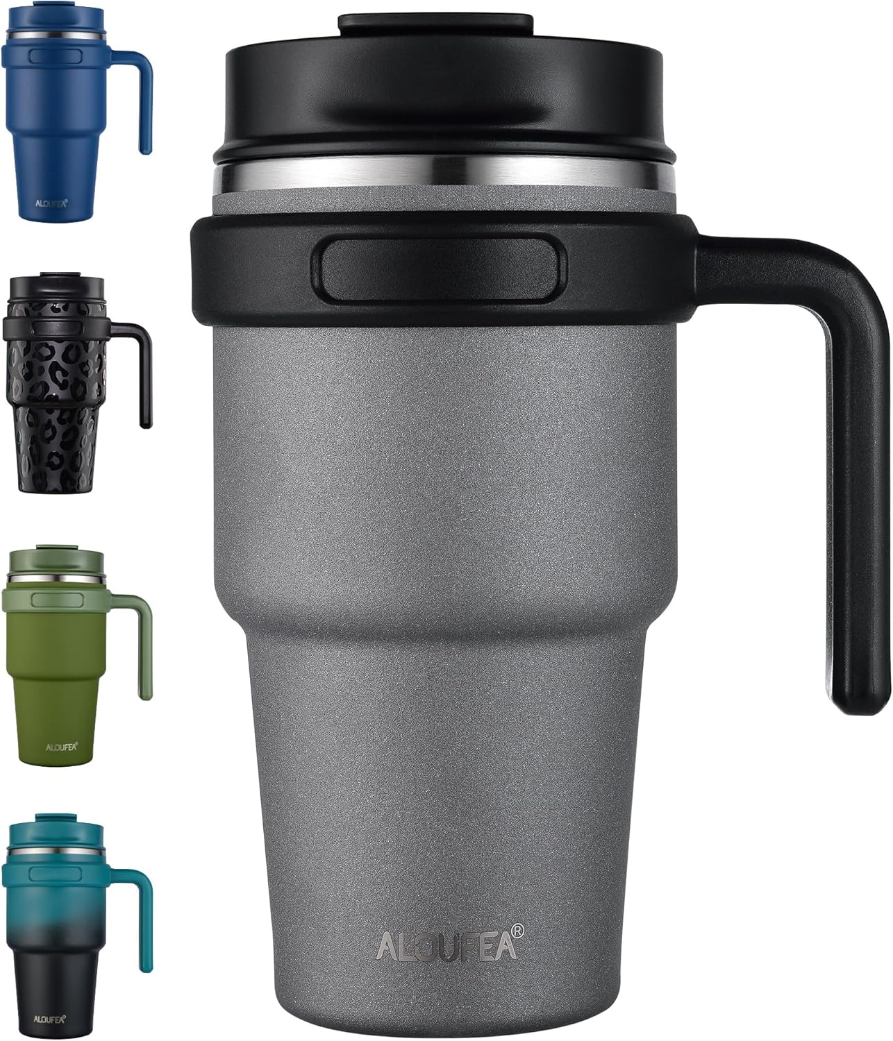 20 oz Insulated Coffee Mug Tumbler with Handle, Stainless Steel Travel Mug Tumbler with Lid and Straw,Double Wall Vacuum Leak Proof Ice Coffee Thermal Cup, Black