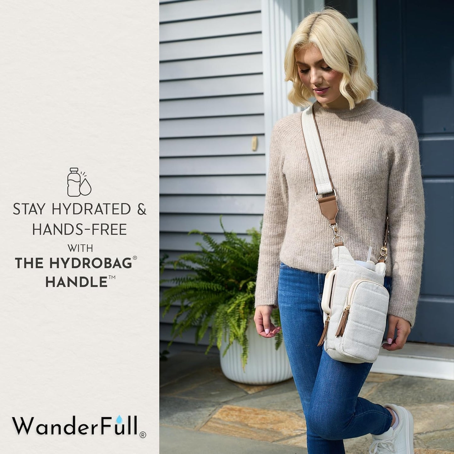 WanderFull Original HydroBag Handle® Zipper Slot for Handle, Hands-Free Crossbody Water Bottle Holder & Tumbler Accessories