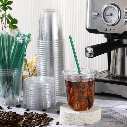 Baderke 25 Set Plastic Cups with Lids and Straws, Disposable Plastic Iced Coffee Cup for Cold Beverage Juice Smoothie Crystal for Coffee Shops Party Catering(Clear,16 oz)