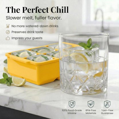 KitchFort Large Silicone Ice Cube Tray (2-Pack), Easy Release 2" Big Ice Cubes - Cocktail, Whiskey Ice Cubes Mold - Ice Trays for Freezer with Lid - Stackable Silicone Ice Tray - Black