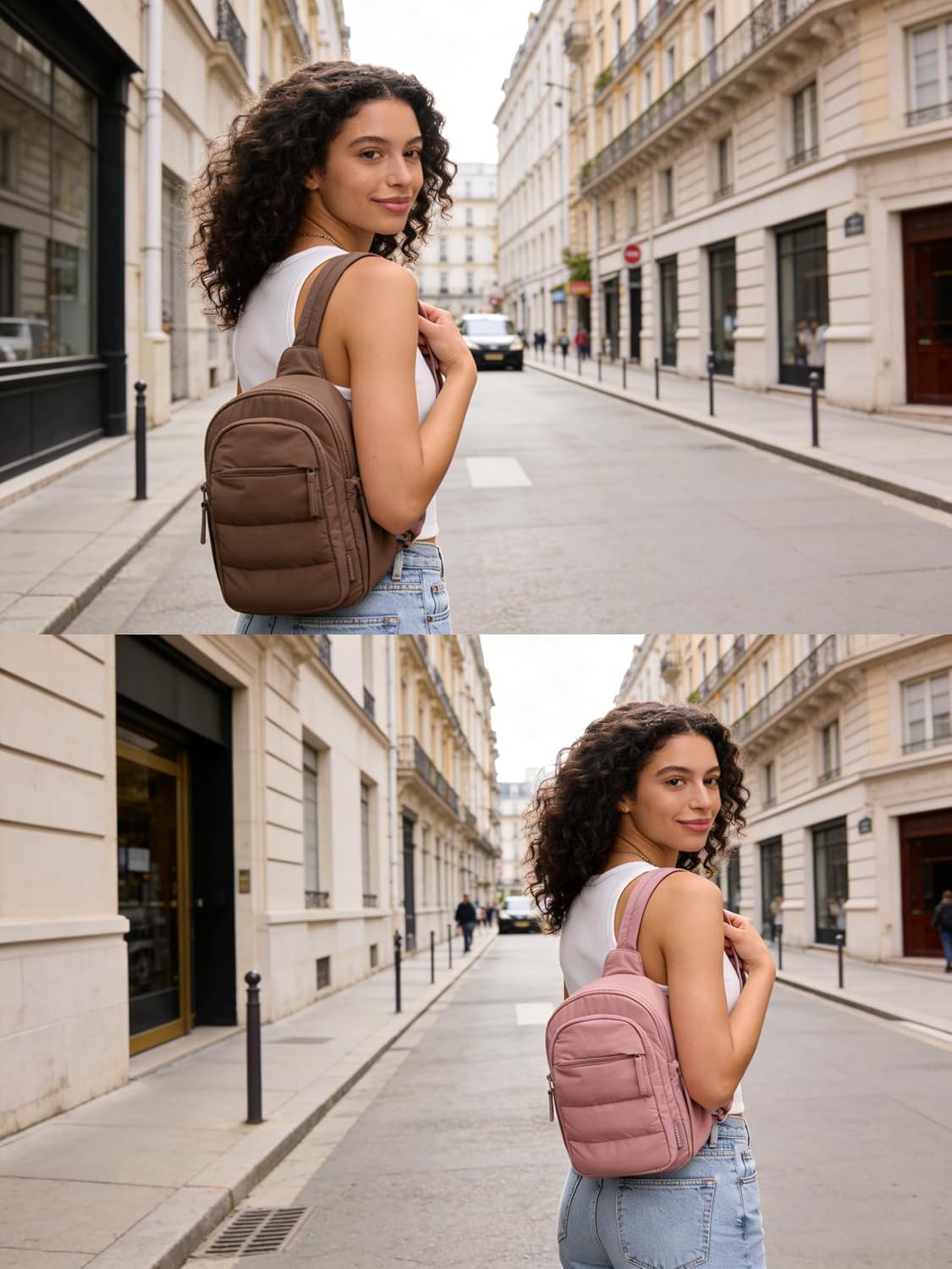 BAGSMART Small Sling Bag for Women, Puffer Crossbody Bag Purses Hobo Handbag Fanny Packs for Travel Hiking