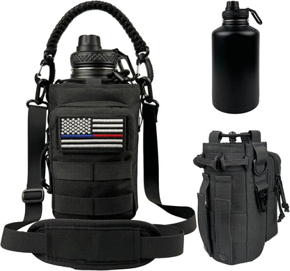 32 oz Insulated Water Bottle with Sleeve - Tactical Stainless Steel Gym Water Bottles for Men, Sports Water Bottle for Hiking Camping Outdoor with Camo Pouch